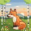 A golden fox in a meadow, drawn in 64 by 64 pixels