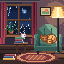 A warm reading nook with a sleeping cat